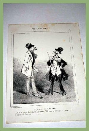 Bild des Verkufers fr Lithographie dbut XIX me CHAM - Nos Gentils Hommes : Ton Vicomte est un Cuistre. zum Verkauf von JOIE DE LIRE