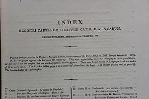 Index registri cartarum Ecclesiae Cathedralis Sarum, penes biblioth. interioris templi 1822