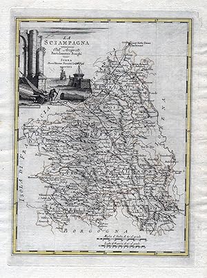 Bild des Verkufers fr La Sciampagna" - Champagne Chalons Reims Epernay Troyes Provins Marne Aube Ardennes Yonne Karte map carte gravure zum Verkauf von Antiquariat Steffen Vlkel GmbH