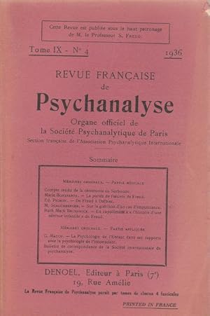 Imagen del vendedor de Revue Franaise de Psychanalyse tome IX n 4 - 1936 a la venta por PRISCA