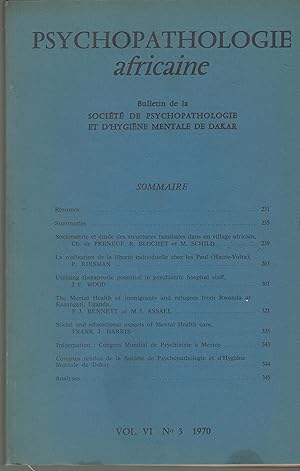 Bild des Verkufers fr Psychopathologie africaine - Bulletin de la Socit de Psychopathologie et d'Hygine Mentale de Dakar Vol. VI - N 3. zum Verkauf von PRISCA