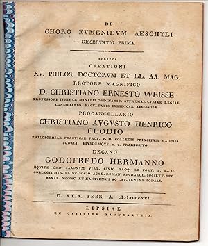 De Choro Eumenidum Aeschyli, disserattio prima et II.