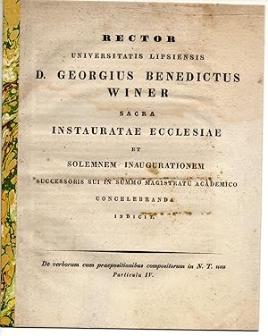 Bild des Verkufers fr De verborum cum praepositionibus compositorum in N. T. usu, particula IV. Universittsprogramm. zum Verkauf von Wissenschaftliches Antiquariat Kln Dr. Sebastian Peters UG