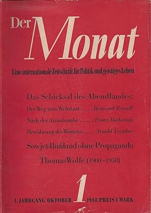 DER MONAT. Eine Internationale Zeitschrift für Politik und geistiges Leben Nos. 1-219 - von 1948 ...