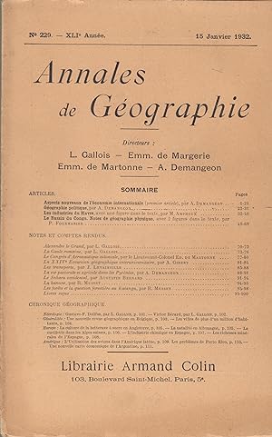 Imagen del vendedor de Annales de Gographie - N 229 - XLIe anne - 15 Janvier 1932. a la venta por PRISCA