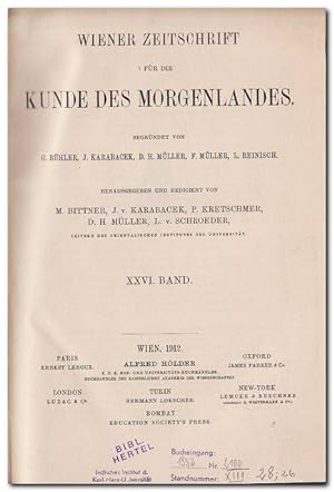 Bild des Verkufers fr Wiener Zeitschrift fr die Kunde des Morgenlandes (1912) zum Verkauf von Libro-Colonia (Preise inkl. MwSt.)