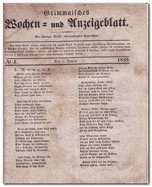Grimmaisches Wochen- und Anzeigeblatt Jahrgang 1839 (mit königl. sächs. allergnädigster Concession)