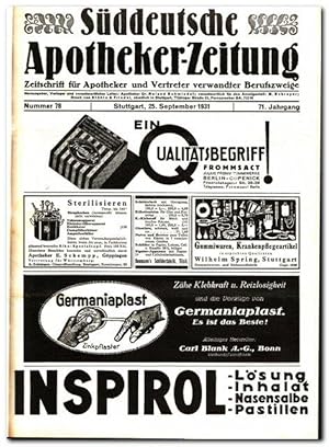 Süddeutsche Apotheker-Zeitung (Zeitschrift für Apotheker und Vertreter verwandter Berufszweige) -...