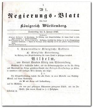 Regierungs-Blatt für das Königreich Württemberg 1840,Stuttgart 1840 Nr. 1 - Nr. 62 (= Jahrgang 1840)