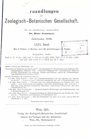 VERHANDLUNGEN DER ZOOLOGISCH-BOTANISCHEN GESELLSCHAFT IN WIEN. (Band LXXX 1930)
