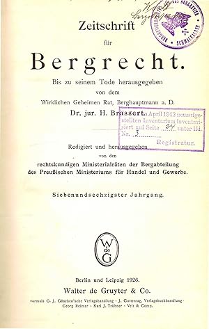 Zeitschrift für Bergrecht (67.Jahrgang 1926)
