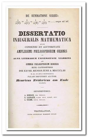 Dissertation Inauguralis Mathematica quam Consensu et Auctoritate Amplissimi Philosophorum Ordini...