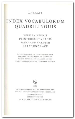 Index Vocabulorum Quadrilinguis (Verf en Vernis - Peintures et Vernis - Paint and Varnish - Farbe...