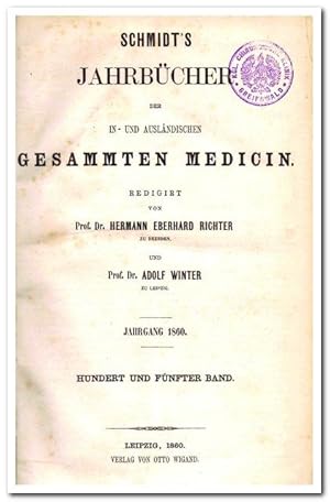 Bild des Verkufers fr Schmidt's Jahrbcher der in- und auslndischen gesammten Medicin (Jahrgang 1860 105.Band) zum Verkauf von Libro-Colonia (Preise inkl. MwSt.)