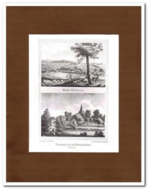 Niederlichtenau und Reichenbach - Oberlausitz - (Original-Lithographie ca. 1840)