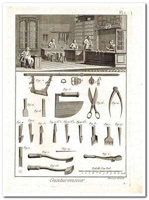 "Ceinturonnier (Gürtler - Gürtelmacher) - 2 Original-Kupferstiche - aus "Encyclopédie Méthodique,...