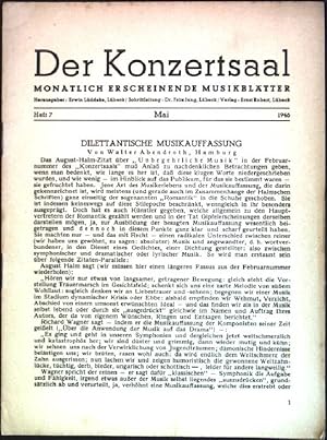Bild des Verkufers fr Dilettantische Musikauffassung; in: Der Konzertsaal, Heft 7; Mai 1946 zum Verkauf von books4less (Versandantiquariat Petra Gros GmbH & Co. KG)