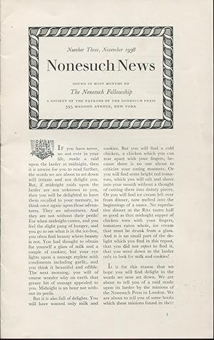 Bild des Verkufers fr Nonesuch News Number Three, November 1938. zum Verkauf von Peter Keisogloff Rare Books, Inc.
