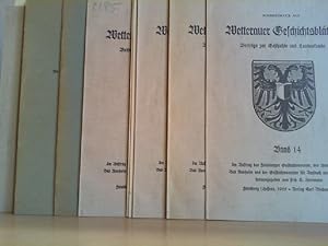 Bild des Verkufers fr Wetterauer Geschichtsbltter -Konvolut: SONDERDRUCKE - Friedberg im Sptmittelalter (1250-1500). Sonderdruck aus "Wetterauer Geschichtsbltter", Bd. 15/1966. + 5 andere Hefte. DABEI., DERS., Antisemitische Ausschreitungen als Anlass zu Schazmanns "Patriotischen Gedanken". Friedberg 198, Bd. 32. Seite 151- 156. //.// HERRMANN, FRITZ - RUDOLF: Die bandkeramische Siedlung im Stadtgebiet von Friedberg. Friedberg 1957, Band 6. Seite 1-16. Mit Skizzen. Fnf Sonderdrucke zur Geschichte der Wetterauer Juden und Region. //.// HERMANN, FRITZ H.: Friedberg nach dem Kupferstich von Friedrich Hulsius. Friedberg 1971, Band 20. Seite 83-98. //.// SCHUBERT, PETER: Der Lettner der Friedberger Stadtkirche. Friedberg 1965, Band 14. Seite 35-47 (mit Signatur des Verfassers) //.// RBELING, KARLHEINZ: Die alte Friedberger Burgkirche. Friedberg 1965, Band 14. 30 Seiten (zus.   28,--; je   5,--). zum Verkauf von Antiquariat im Schloss