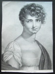 Porträt einer jungen Frau. Kupferstich in Punktiermanier und Crayonmanier von P. Augrand nach ein...