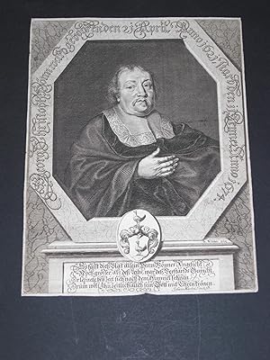 Bild des Verkufers fr Georg Christoph Bmward gebohren den 21 April, Anno 1621, starb den 2. Temes, Anno 1674. Es fsst dies Blatt allein Herrn Bmnes Angesicht, noch grsser als das Leibs war des Verstands Gewicht. Erlernete bei zeit nach dem Himmel sehnen drum wollts ihn zeitlich auch sein Gott mit Ehren krnen. Kupferstich von B Kilian. zum Verkauf von Antiquariat im Schloss