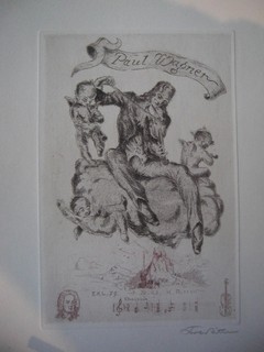Ex-Libris Schild für Paul Wagner. Gezeichnet von Karl Ritter. Radierung