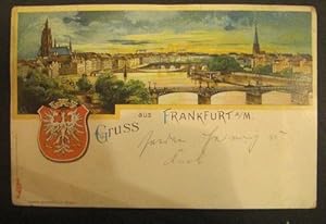 Postkarte / Ansichtskarte. Gruss aus Frankfurt. Farbige Postkarte mit handschriftlichen Grüssen m...