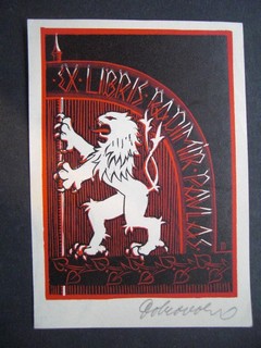 Ex-Libris Schild für Radimir Pavlas. Gezeichnet von Jaroslav Dobrovolsky.