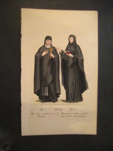 Nonnentracht. Fig.1: Alte Nonne vom Orden des Heiligen Basilius; Fig.2: Klosterfrau vom Orden des...
