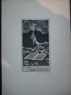 Ex-Libris Schildchen von C.Tibor Stastny. Aquatinta.