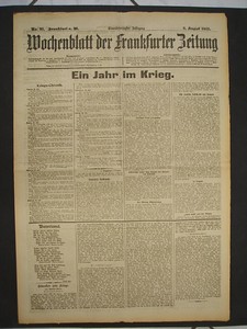 Wochenblatt der Frankfurter Zeitung. 3. August 1915. No.31. 41.Jg. Titelthemen u.a.: Ein Jahr im ...