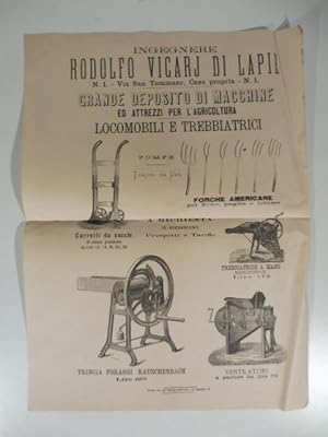 Ingegnere Rodolfo Vicarj di Lapie'. Grande deposito di macchine ed attrezzi per l'agricoltura, lo...