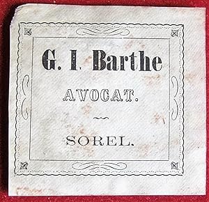 Ex-libris Québec G.I. Barthe, Avocat, Sorel