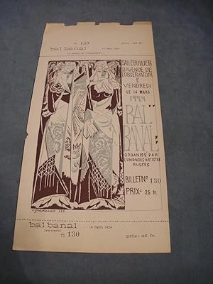 Bal Banal le 14 mars 1924 salle Bullier : ticket d'entrée avec bois de Gontcharova