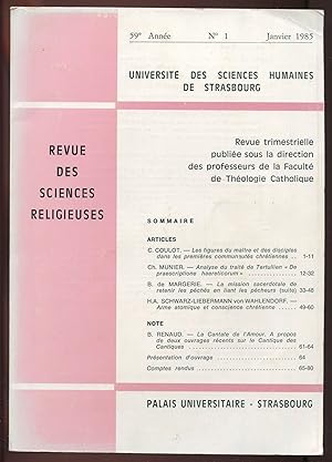 Imagen del vendedor de Revue des sciences religieuses 59e anne, n1, janvier 1985 a la venta por LibrairieLaLettre2