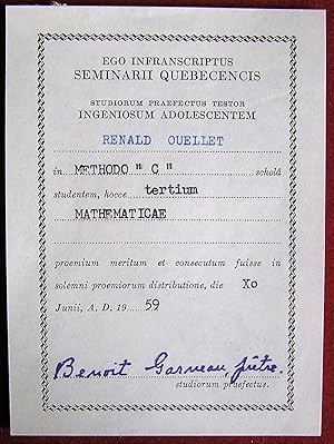 Ex-praemio Québec. Séminaire du Québec