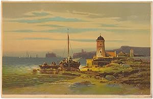 Vintage Sea Shore Lithographic Print by Colestin Brugner, Beautiful