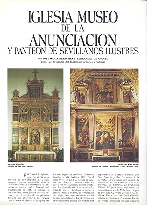 Seller image for MUSEOS DE SEVILLA: IGLESIA MUSEO DE LA ANUNCIACION Y PANTEON DE SEVILLANOS ILUSTRES ( 4 PAGINAS ORIGINALES DEL AO 1976, ESTUDIO COMPLETO TEXTO INTEGRO) for sale by Libreria 7 Soles