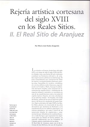 Imagen del vendedor de REGERIA ARTISTICA CORTESANA DEL SIGLO XVII EN LOS REALES SITIOS II, EL REAL SITIO DE ARANJUEZ ( 12 PAGINAS ORIGINALES DEL AO 1996, ESTUDIO COMPLETO TEXTO INTEGRO) a la venta por Libreria 7 Soles