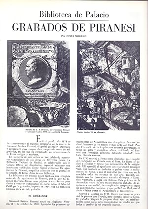 Image du vendeur pour BIBLIOTECA DE PALACIO: GRABADOS DE PIRANESI ( 6 PAGINAS ORIGINALES DEL AO 1979, ESTUDIO COMPLETO TEXTO INTEGRO) mis en vente par Libreria 7 Soles