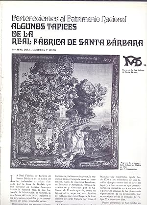 Immagine del venditore per PERTENECIENTES AL PATRIMONIO NACIONAL: ALGUNOS TAPICES DE LA REAL FABRICA DE SANTA BARBARA ( 8 PAGINAS ORIGINALES DEL AO 1976, ESTUDIO COMPLETO TEXTO INTEGRO) venduto da Libreria 7 Soles