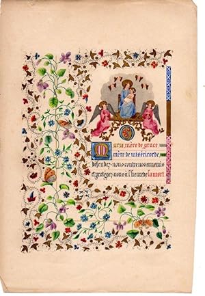 Einzelblatt aus einem französischem Stundenbuch. Farbige Miniatur der Hl. Maria nebst Christuskin...