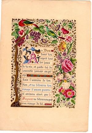 Einzelblatt aus einem französischem Stundenbuch. Farbige Miniatur aus ornamentalem, faunalem und ...