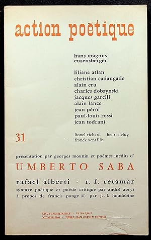 Imagen del vendedor de Action potique n31, octobre 1966 - Umberto Saba a la venta por LibrairieLaLettre2