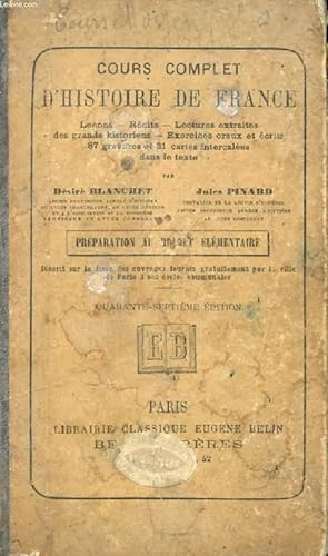 Seller image for COURS COMPLET D'HISTOIRE DE FRANCE, PREPARATION AU BREVET ELEMENTAIRE for sale by Le-Livre