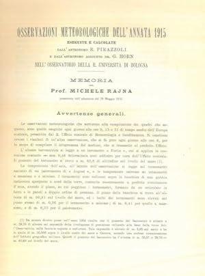 Osservazioni meteorologiche dell' annata 1915 eseguite e calcolate dall'astronomo R. Pirazzoli e ...