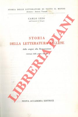 Bild des Verkufers fr Storia della letteratura inglese dalle origini alla restaurazione. zum Verkauf von Libreria Piani