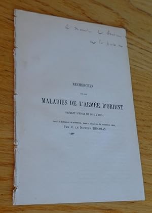 Recherches sur les maladies de l'armée d'Orient pendant l'hiver de 1854 à 1855