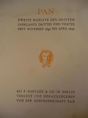 Seller image for Kunstzeitschrift Pan. Zweite Hlfte des dritten Jahrgangs, drittes und viertes Heft, November 1897 bis April 1898 sowie erste Hlfte, erstes Heft, Mai 1898 des vierten Jahrgangs, zusammen privatgebunden in einem Buch. Vorzugsausgabe auf Kupferdruck (jeweils Exemplar No. 67 von 75). Ohne die ursprnglich enthaltenden Original-Radierungen und -Lithographien for sale by Antiquariat Weber