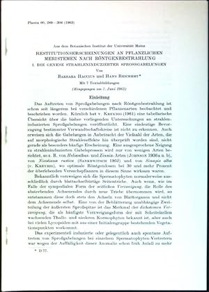 Bild des Verkufers fr Restitutionserscheinungen an pflanzlichen Meristemen nach Rntgenbestrahlung, Teil I: Die Genese strahlinduzierter Sprossgabelungen Vorlage zur Dissertation von Hans Reichert; zum Verkauf von books4less (Versandantiquariat Petra Gros GmbH & Co. KG)